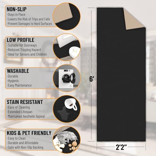 Modern Black Non-Slip 2x6 Runner Rug