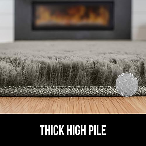 Fluffy Steel Gray Faux Fur Area Rug 5x7 FT