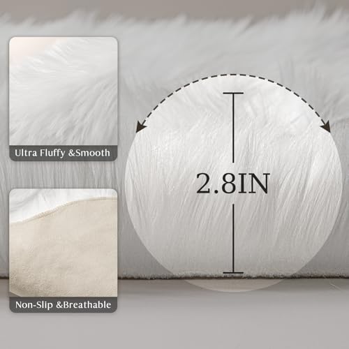 White Faux Fur Shag Rug for Bedroom Decor