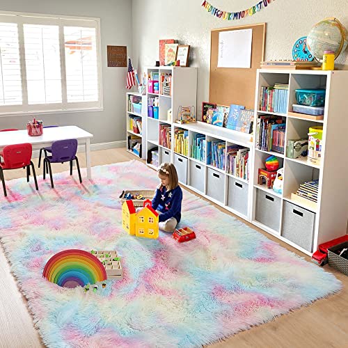 Rainbow Plush Area Rug for Girls' Bedrooms