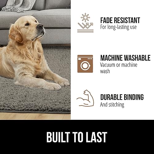 Fluffy Steel Gray Faux Fur Area Rug 5x7 FT