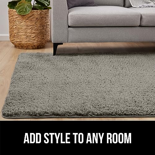 Fluffy Steel Gray Faux Fur Area Rug 5x7 FT