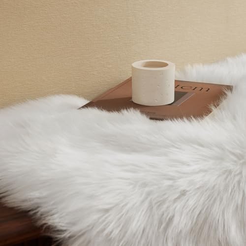 White Faux Fur Shag Rug for Bedroom Decor