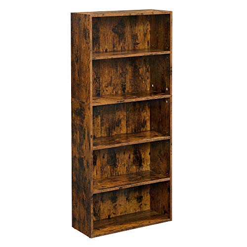 Rustic Brown 5-Tier Open Bookshelf Unit