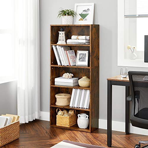 Rustic Brown 5-Tier Open Bookshelf Unit