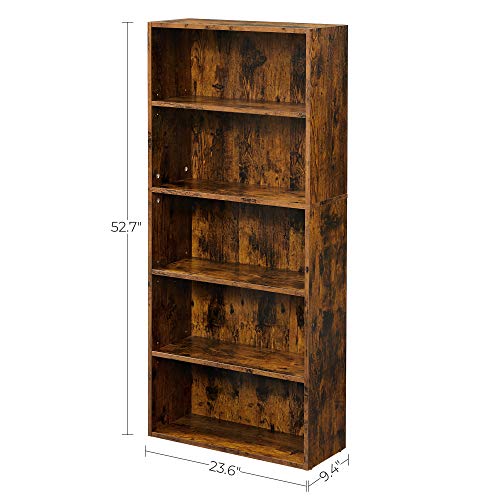 Rustic Brown 5-Tier Open Bookshelf Unit