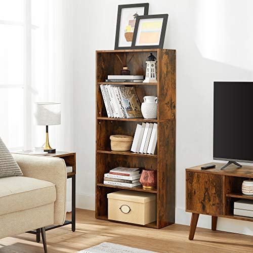 Rustic Brown 5-Tier Open Bookshelf Unit