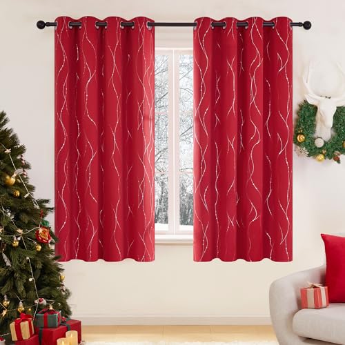 Red Dotted Thermal Blackout Curtains for Bedroom