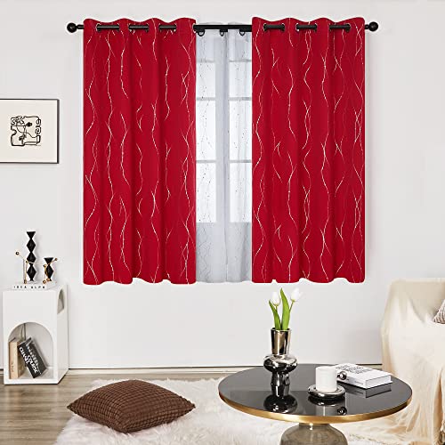 Red Dotted Thermal Blackout Curtains for Bedroom