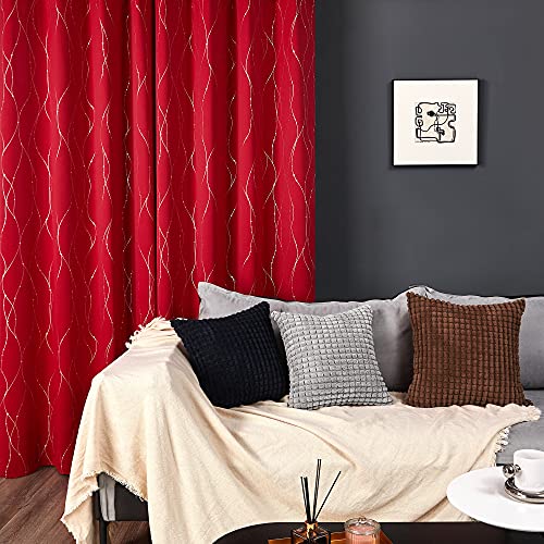 Red Dotted Thermal Blackout Curtains for Bedroom