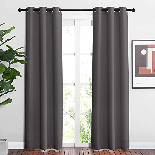 Grey Blackout Curtains - Room Darkening Drapes (2 Panels)