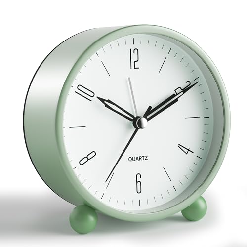 Sage Green Silent Analog Alarm Clock with Night Light