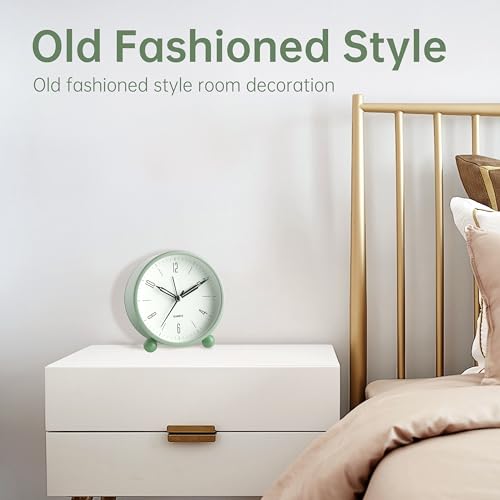 Sage Green Silent Analog Alarm Clock with Night Light
