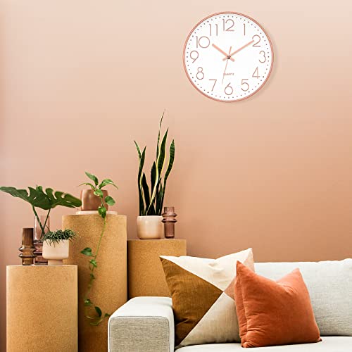 Rose Gold Silent Quartz Wall Clock for Home Decor
