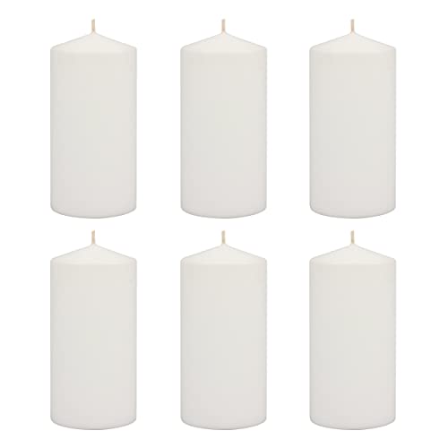 Set of 6 Tall Unscented White Pillar Candles