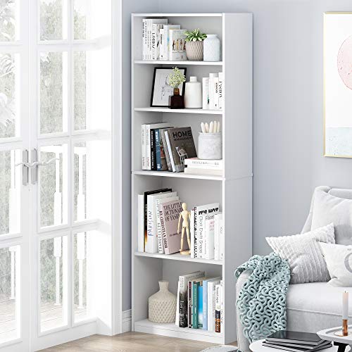 Modern White 5-Tier Bookcase for Bedroom Decor