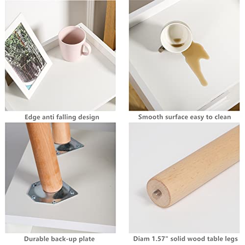 Mid-century Modern White Nightstand with Storage Shelf