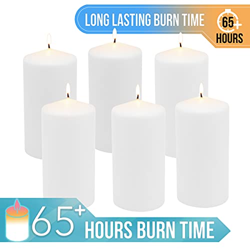 Set of 6 Tall Unscented White Pillar Candles