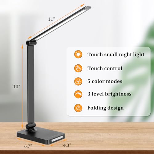 Touch LED Desk Lamp with USB Ports and Night Light
