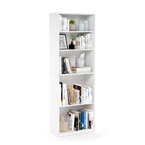 Modern White 5-Tier Bookcase for Bedroom Decor