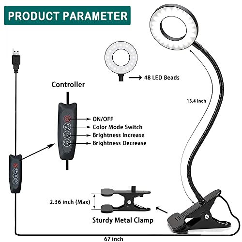 48 LED Clip-on Desk Lamp with Flexible Gooseneck