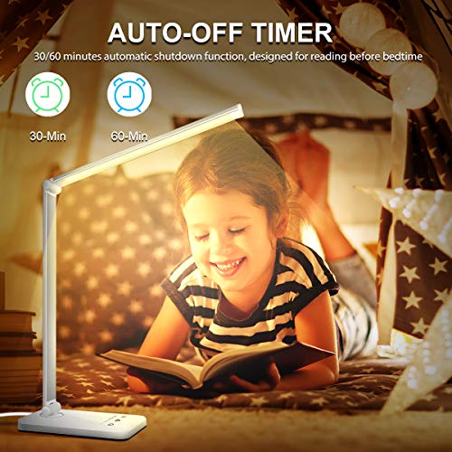 Dimmable White Crown LED Desk Lamp with USB Port