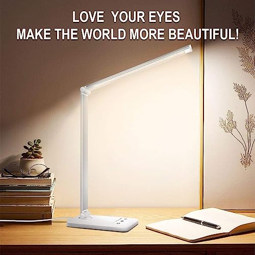 Dimmable White Crown LED Desk Lamp with USB Port