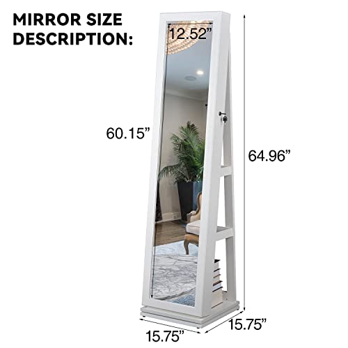 Elegant White Jewelry Armoire with Full-Length Mirror