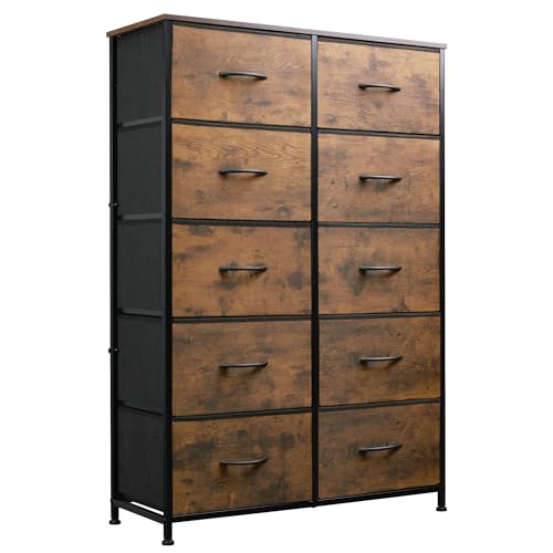Rustic Brown Tall Dresser with 10 Drawers