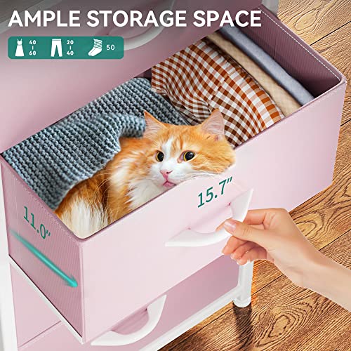 Pink Fabric Storage Drawer Set with 4 Bins