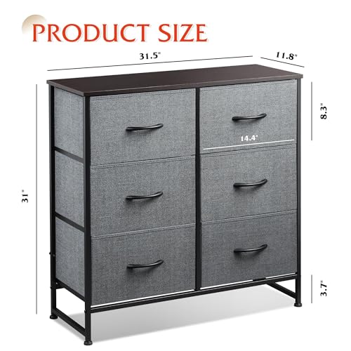 6-Drawer Fabric Dresser in Dark Grey