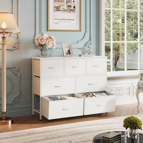 Stylish 7-Drawer Fabric Storage Dresser in White
