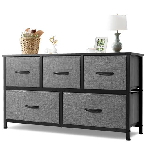 Extra Wide Fabric Dresser Storage Tower, Dark Grey