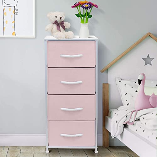 Pink Dresser Storage Tower with Fabric Bins