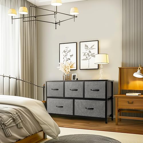 Extra Wide Fabric Dresser Storage Tower, Dark Grey