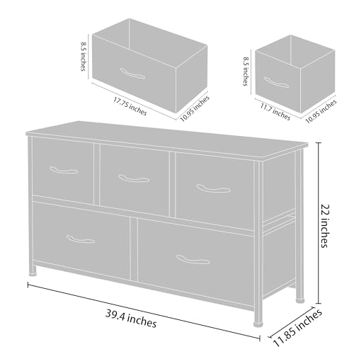 Extra Wide Fabric Dresser Storage Tower, Dark Grey