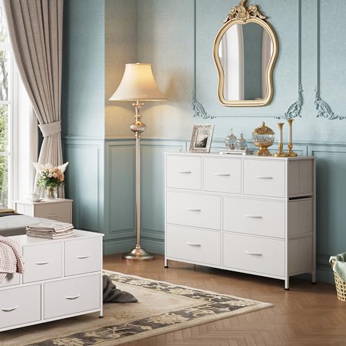 Stylish 7-Drawer Fabric Storage Dresser in White