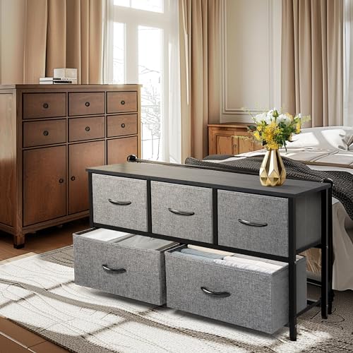 Extra Wide Fabric Dresser Storage Tower, Dark Grey