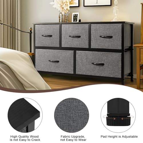 Extra Wide Fabric Dresser Storage Tower, Dark Grey