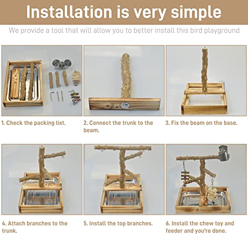 Natural Wood Bird Playground with Accessories and Cups