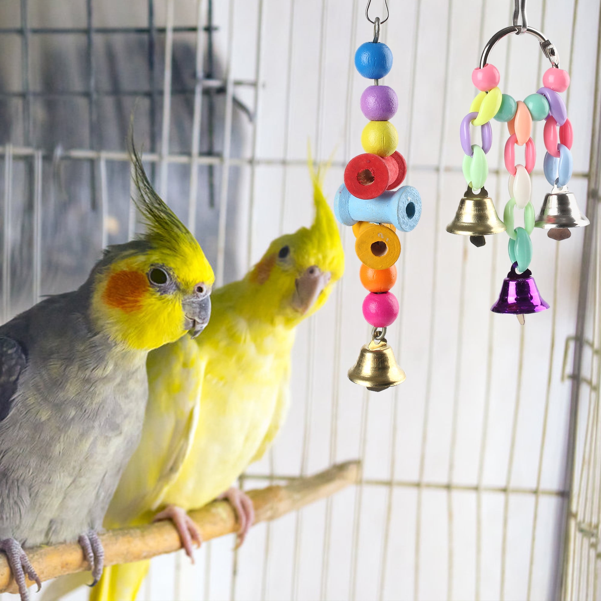 LotFancy 8 Pcs Bird Parrot Swing Toys, Natural Wood