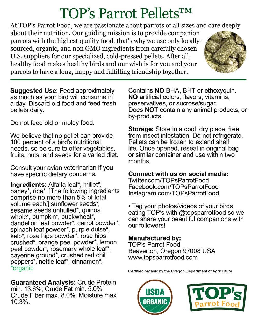 USDA Organic TOP's Parrot Food Pellets - 12oz