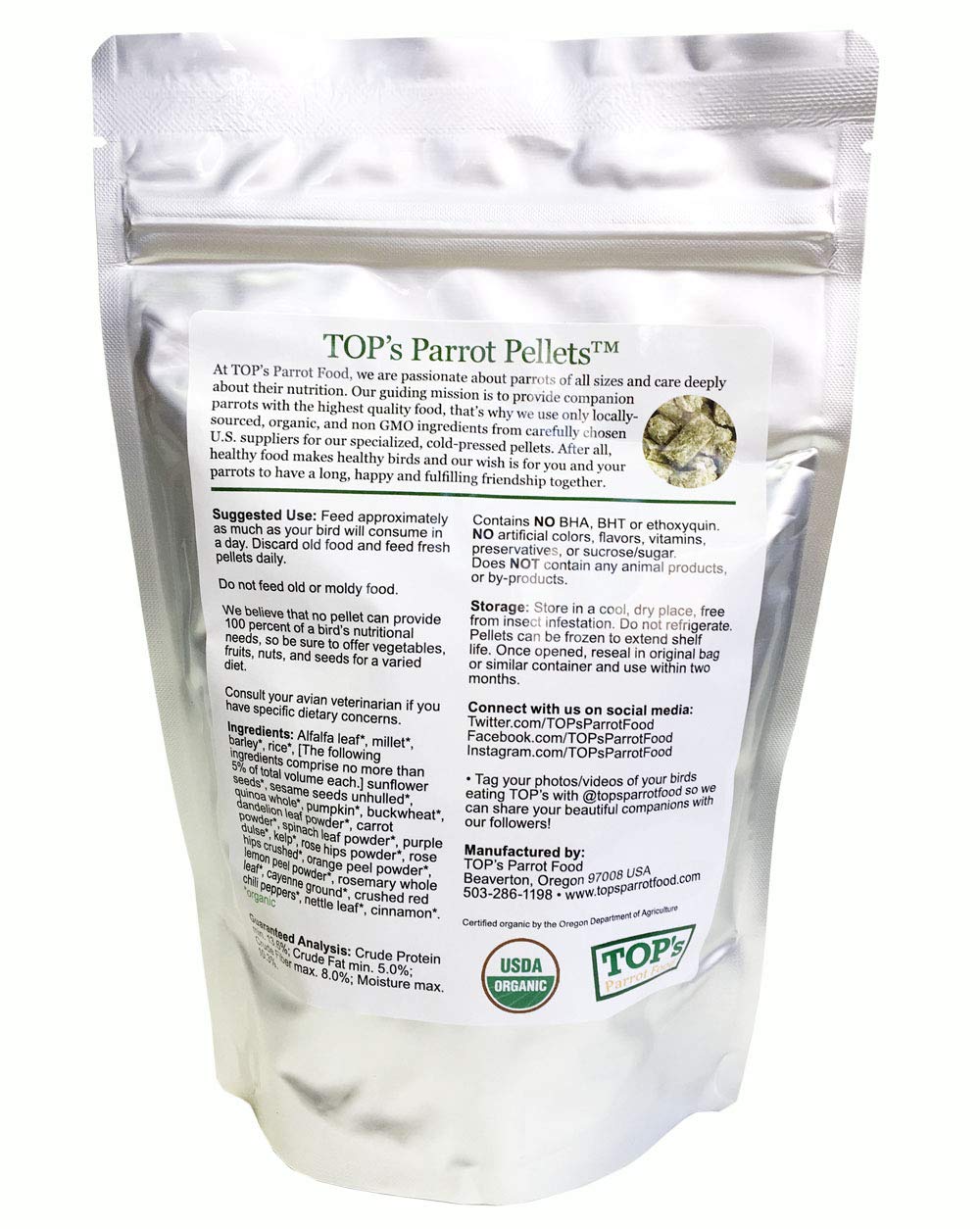 USDA Organic TOP's Parrot Food Pellets - 12oz