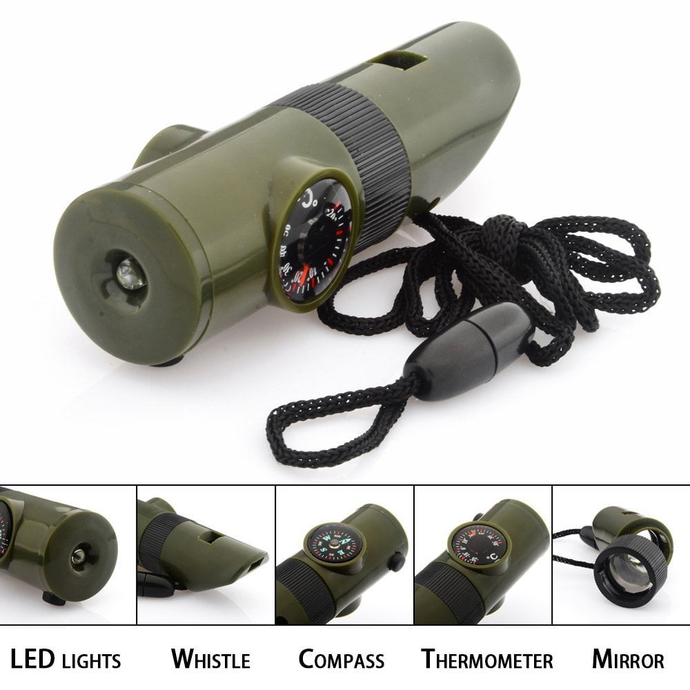 Military Survival Whistle Kit LED Compass Tool