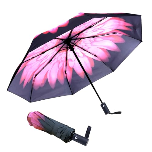 Compact Windproof Umbrella for Women - Flower Red