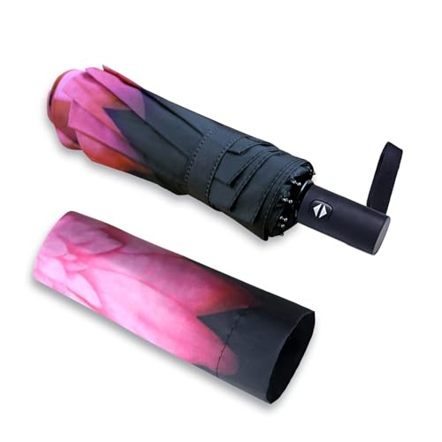Compact Windproof Umbrella for Women - Flower Red