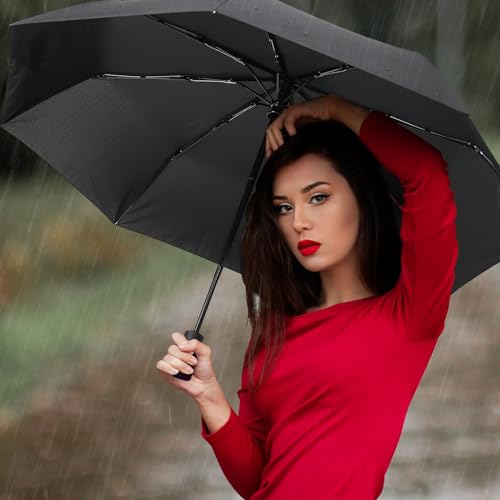 Compact Windproof Umbrella for Women - Flower Red