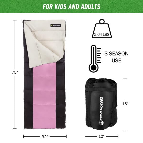Pink 3-Season Lightweight Sleeping Bag for Women