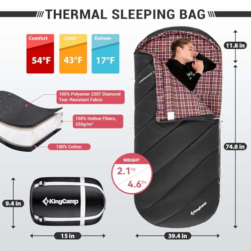 KingCamp XL Flannel Lined Sleeping Bag for Women