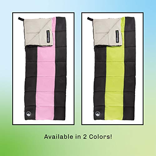 Neon Green Kids Sleeping Bag with Compression Straps